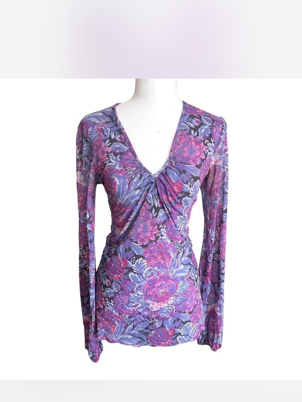 Sweet Pea Floral V-Neck Long Sleeve Top